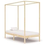 YuMeng Himmelbett-Gestell, Bett, Bettgestell, Jugendbett, Schlafzimmer Bett, Schlafzimmer Komplett, Bed Fram, Massivholz Kiefer 100 x 200 cm