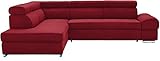 Cavadore Ecksofa Brady mit Ottomane links / Polsterecke im modernen Design / inkl. Kopfteilverstellung / 270 x 79-93 x 215 / Mikrofaser Dunkelrot