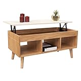 LoMasCasa - Couchtisch, höhenverstellbar, Kollektion Karla 11 aus Massivholz aus natürlichem Kiefernholz, nordischer Stil in Holz und Weiß, mit DREI Löchern und Maßen 100 x 50 x 47 cm