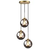 LFsem Industrial Retro 3 Lichter Pendelleuchte Glaskugel Hängeleuchte Messingbeschläge Deckenleuchte E27 Kronleuchter für Wohnzimmer Esszimmer Schlafzimmer Küche (3 Lichter, grau)