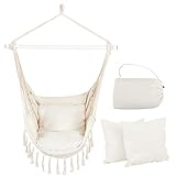Hängesessel mit 2 Kissen Hängestuhl bis 150 kg Hängeschaukel Hängekorb Hängematte Camping Outdor (Beige)