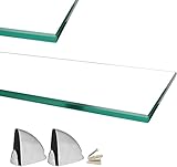 Euro Tische Glas Wandregal 60x17.8cm Badregal, Glas Regal für Badezimmer, Duschregal mit 6mm ESG Sicherheitsglas and Metallhaltern Montiert, Verschiedene Größen (Klar)