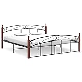 Mogou Massivholzbett, Bettrahmen, Bett, Badezimmer Möbel, Modernes Bett, Schwarz Metall und Eiche 180x200 cm