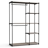 SONGMICS Kleiderschrank offen, freistehende Garderobe, Standregal, Kleiderständer mit Kleiderstangen, Garderobenständer, Ankleidezimmer, Schlafzimmer, 43 x 124 x 182 cm, Taupe RYG026R02