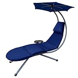 RANSENERS Gartenliege mit Verstellbarer Sonnendach, bis 160kg Belastbar, mit Becherhalter, Blau