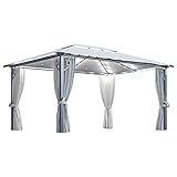 Pavillon mit Vorhängen & LED-Lichterkette, ZEYUAN Grillpavillon Winterfest, überdachung Terrasse, Terrassenpavillon, 400x300 cm Creme Alu