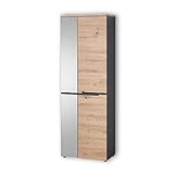 Stella Trading MEMPHIS Garderobenschrank mit Spiegel in Artisan Eiche Optik, Graphit - Moderner Flurgarderoben Schrank mit viel Stauraum - 65 x 197 x 38 cm (B/H/T)