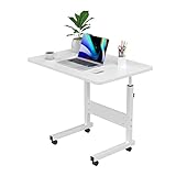 PIPIPOXER 60x40cm Laptoptisch mit Rollen, Laptoptisch höhenverstellbarer 69-90cm, Schreibtisch Computertisch Mobiler Stehtisch Überbett-Tisch 360 Drehbaren Tischplatte, Beistelltisch fürs Sofa, Weiß