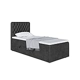 MEBLINI Boxspringbett mit Bettkasten - Gepolstert Einzelbett mit Matratze und Topper - Polsterbett mit Stauraum - Bett mit Kopfteil - Stauraumbett - Dalia - 90x200 Rechts - H3/Schwarz Samt