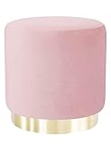 JRAO Hocker Samt Schminktisch Pouf Fußbank Samtstoff Sitzhocker Sitzfläche Rund Eleganter Gepolsterte Puff Samthocker Polsterhocker aus Golden Metallbasis für Schlafzimmer Flur Wohnzimmer Pink