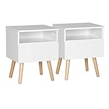 WOLTU® Nachttisch 2er Set Nachtkommode Nachtschrank Beistelltisch Sofatisch, mit Schublade und Offenem Fach, mit Beinen, Holz, Weiß, 40x33,5x50cm(BxTxH), TSR58ws-2