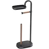 APEXCHASER Papierhalter,WC Klopapierhalter,freistehend Klorollenhalter,Toilettenpapierhalter mit Ablage Ohne Bohren,Holz Wc Papier Halterung,Rostfrei Ersatzrollenhalter für Toilette Badzimmer,Schwarz
