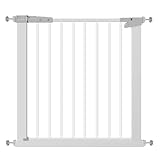 Babygitter für Türen Wandbefestigung ausziehbar, Schutzgitter, Tür- und Treppenschutzgitter, Babygitter auch für Haustiere geeignet, beidseitige Einhandöffnung, Metall, Weiß, 76-83 cm
