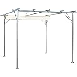 BULANED Pergola mit Versenkbarem Dach, Balkon Pavillon, Beschattung Terasse, Gartenpergola, Garten Verzierung, Cremeweiß 3x3 m Stahl