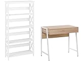 Büromöbel-Set weiß/Heller Holzfarbton 2-teilig Tisch und Regal Foster/Carter