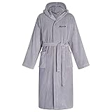Premium Baumwoll Bademantel personalisiert mit Wunsch-Text | Grau | S/M | personalisierte Geschenke Damen Herren | Sauna Kimono Morgenmantel flauschig