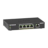 NETGEAR GS305P PoE Switch 4 Port Gigabit Ethernet LAN Switch PoE+ 63W (5 Ports Plug-and-Play Netzwerk Switch PoE, lüfterlos, robustes Metallgehäuse)
