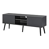 [en.casa] Fernsehtisch Eskilstuna 120 x 29,5 x 46,5 cm TV Lowboard 20 kg mit Schranktüren und Ablagefächern Spanplatte Massivholz Dunkelgrau