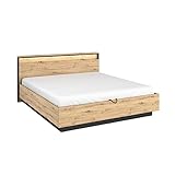 MEBLINI Bett mit Bettkasten und Lattenrost - Bett mit LED und Stauraum - Doppelbett - Jugendbett - Stauraumbett - Ehebett - Quant - Artisan Eiche/Schwarz - 180x200cm mit Matratze