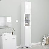 BULANED Badezimmerschrank, Badschrank, Badezimmer Möbel, Badmöbel Für Kleine Bäder, Hochglanz-Weiß 32×25,5×190 cm Spanplatte