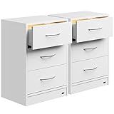Casaria® Nachttisch 2X Weiß LED 3 Schubladen Kabelführung Wandbefestigung Boxspringbett Schlafzimmer Nachtschrank Nachtkonsole Nachtkommode 54x39x28cm
