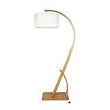 Holtaz Bogenlampe IRIS Stehlampe Stehleuchte aus Holz und Stoffschirm mit E27 Fassung Schirm - Standlampe für Büro Wohnzimmer Schlafzimmer Hotel – 205 cm hoch