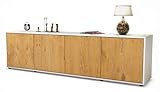 Stil.Zeit TV Schrank Lowboard Antonia, Korpus in Weiss matt/Front im Holz-Design Eiche (180x49x35cm), mit Push-to-Open Technik, Made in Germany