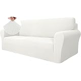 Ystyle Stretch Sofa überzug 3 Sitzer, Elastisch Sofabezug Mit Armlehnen, Jacquard Couch überzug rutschfest, Waschbar Sofa Cover Protector Für Hunde Haustiere, Blanco