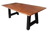 SAM Baumkantentisch 200 x 100 cm Polly, Epoxidharz-Adern in Schwarz, Akazienholz massiv + nussbaumfarben, Esstisch mit A-Eisengestell Schwarz, Tischplatte 26 mm, Esszimmertisch mit echter Baumkante