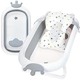 Primabobo Große Baby Badewanne faltbar 88 cm, Faltbare Babywanne, Kinderbadewanne mit weichem Badekissen und Stöpsel, für Babys von 0-36 Monaten (Babybadewanne)