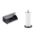 WMF Kitchen classics Brotkasten 47 x 28 x 18 cm, Brotbox mit Klappdeckel, Brotdose, Cromargan Edelstahl & Depot Küchenrollenhalter stehend 32 cm, Cromargan Edelstahl, Silikonfüße spülmaschinengeeignet