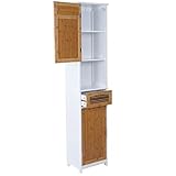 Mendler Hochschrank HWC-A85, Badschrank Badregal Bambus, 180x40x31cm weiß