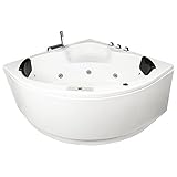 Basera® Classic Indoor Eck-Whirlpool Badewanne Maui mit 21 Massagedüsen, Wasserfall, LED-Ambiente, Touchpanel, Bluetooth und Radio