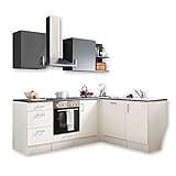 CORNER 220 Moderne Eckküche ohne Elektrogeräte in Weiß, Anthrazit - Geräumige Küchenzeile L-Form mit viel Stauraum - 220 x 211 x 175 cm (B/H/T)