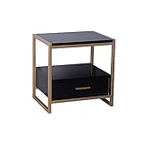 XIBANY Sofa-Beistelltisch, industrieller Beistelltisch, Wohnzimmer-Beistelltisch, Nachttisch, quadratischer Nachttisch, Couchtisch mit Schubladen-Aufbewahrungsfach mit Griff, Schwarz Feito NA China