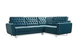 Robin Linda Ecksofa mit Schlaffunktion 2X Bettkasten Kissen Sofa L-Form Schlafsofa Freistehende Eckcouch Schlafcouch Wohnzimmermöbel Wohnlandschaft Rechts Azur