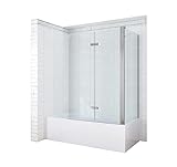 AQUABATOS® Eck Duschtrennwand Duschwand für Badewanne faltbar Badewannenaufsatz 120x140cm mit Seitenwand 70x140cm aus 5mm ESG Sicherheitsglas Nano-Beschichtung