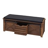 Sitzbank mit Staufächern HWC-H53, Polsterbank Sitz-Kommode, Shabby-Look Massiv-Holz Metall Stoff 43x102x33cm - braun