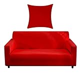 NAKIHOUSE Sofa Überwürfe Sofabezug mit einem Kissenbezug, Stretch elastische Sofahusse Sofa Abdeckung in Rot Farbe für 1/2/3/4 Sitzer（L-förmiges Ecksofa erfordert Zwei）