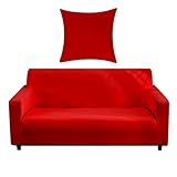 NAKIHOUSE Sofa Überwürfe Sofabezug mit einem Kissenbezug, Stretch elastische Sofahusse Sofa Abdeckung in Rot Farbe für 1/2/3/4 Sitzer（L-förmiges Ecksofa erfordert Zwei）