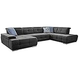 Cavadore Wohnlandschaft Mistrel mit verstellbaren Kopfteilen / U-Form Sofa mit leichter Fleckentfernung dank Soft Clean / Geeignet für Haushalte mit Kindern, Haustieren /343 x 77 x 228 / dunkelgrau