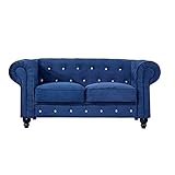 JVmoebel Klassische Leder Couch - Blaue Chesterfield Stoff Sofa 2 Sitzer Textil