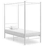 vidaXL Himmelbett Metallbett Bett Einzelbett Bettrahmen Bettgestell Lattenrost Schlafzimmermöbel Schlafzimmerbett Weiß Metall 100x200cm