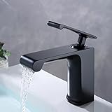 Armatur Schwarz, Einloch-G1/2-Wasserfall Wasserhahn Bad, Warm Und Kalt Unterbau Waschbeckenarmatur Bad,Schwarz