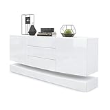 Vladon Sideboard Kommode City, Korpus in Weiß matt/Fronten in Weiß Hochglanz