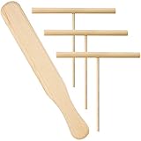 4 Stk Crepe Teigverteiler, 15 cm Crepes Verteiler Set und 30cm Wender, crepes maker zubehör für Crepes, Galettes & Pfannkuchen, Natürliches und Hochwertigem Buchenholz