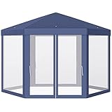 Outsunny Pavillon Gartenpavillon mit Moskitonetz Partyzelt Gartenzelt Festzelt Zelt 6-eckig Polyester+Metall Blau 394x394x250cm