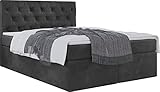 WFL GROUP Boxspringbett mit Bettkasten 120x200 140x200 160x200 180x200 200x200 Doppelbett Gepolstert Bett Mit Matratze und Topper - Stauraumbett mit Kopfteil - Dunkel Grau Samt - 160 x 200 cm