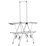 HOMCOM Kleiderständer Wäschetrockner Wäscheständer Flügelwäschetrockner mit Teleskopstangen Standtrockner zusammenklappbar großer Trockenraum Edelstahl 138,5x63x208cm