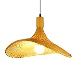 AOKLEY Gewebte Pendelleuchte Bambus-Pendelleuchte-Kronleuchter, Einfache Deckenleuchte Für Restaurant, Café, Flur E27-Pendelleuchte Mit Schwarzem Kabel Boho-Einbauleuchte